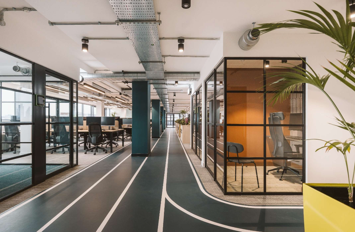 Kambi office, running track floor